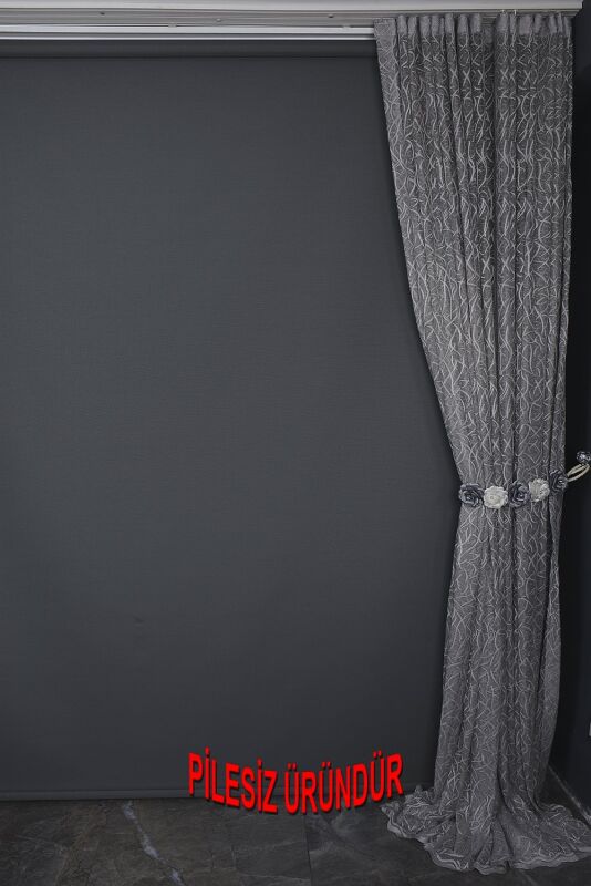 ÇALI MODEL GRİ RENK TEK KANAT PİLESİZ Hazır dikilmiş Fon Perde 150*260 cm - 9