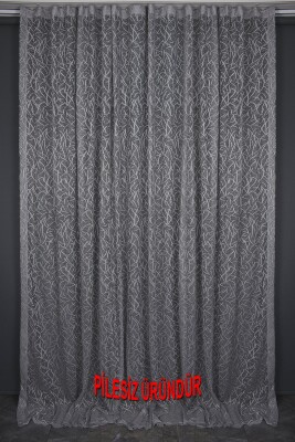 ÇALI MODEL GRİ RENK TEK KANAT PİLESİZ Hazır Fon Perde 200*260 cm - 6