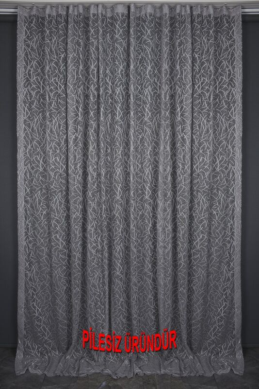 ÇALI MODEL GRİ RENK TEK KANAT PİLESİZ Hazır Fon Perde 200*260 cm - 6