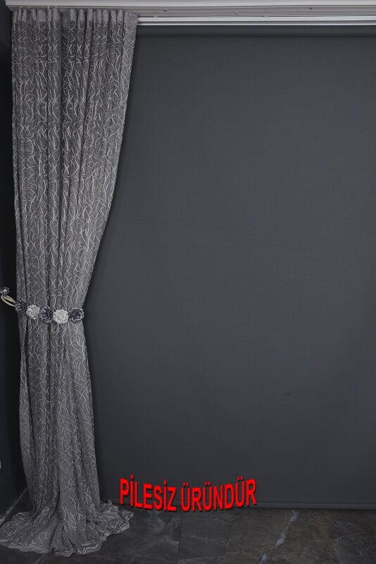 ÇALI MODEL GRİ RENK TEK KANAT PİLESİZ Hazır Fon Perde 200*260 cm - 8