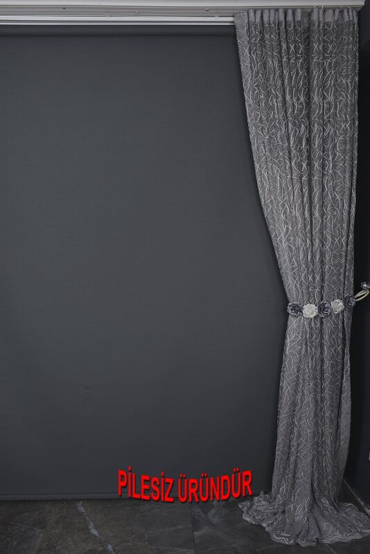 ÇALI MODEL GRİ RENK TEK KANAT PİLESİZ Hazır Fon Perde 200*260 cm - 9