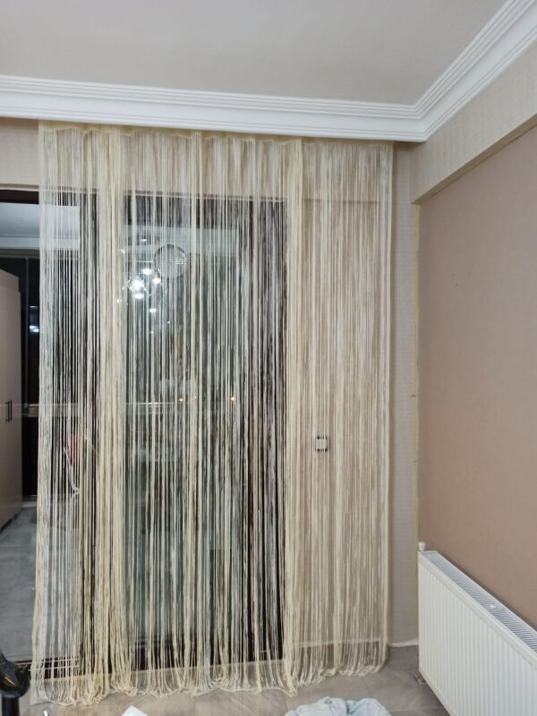 İP MODEL KREM RENK İP PERDE 180 Cm En 280 cm Boy 2 mm şeritler halinde hazır ip perde - 10