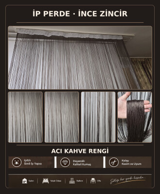 İP PERDE ÖZEL İNCE ZİNCİR ACI KAHVE RENK EN 100 CM BOY 300 CM - AKÇA TEKSTİL