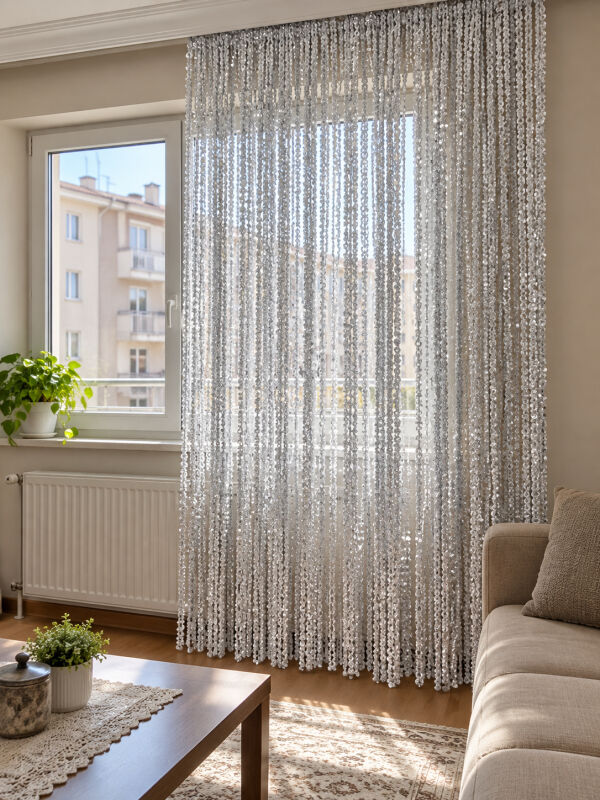 İP PERDE ÖZEL SERİ BUKLE GÜMÜŞ SİMLİ GRİ RENK (KORNİŞ+RUSTİK) EN 100 CM BOY 300 CM - 3