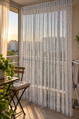 İP PERDE ÖZEL SERİ BUKLE GÜMÜŞ SİMLİ GRİ RENK (KORNİŞ+RUSTİK) EN 100 CM BOY 300 CM - 6