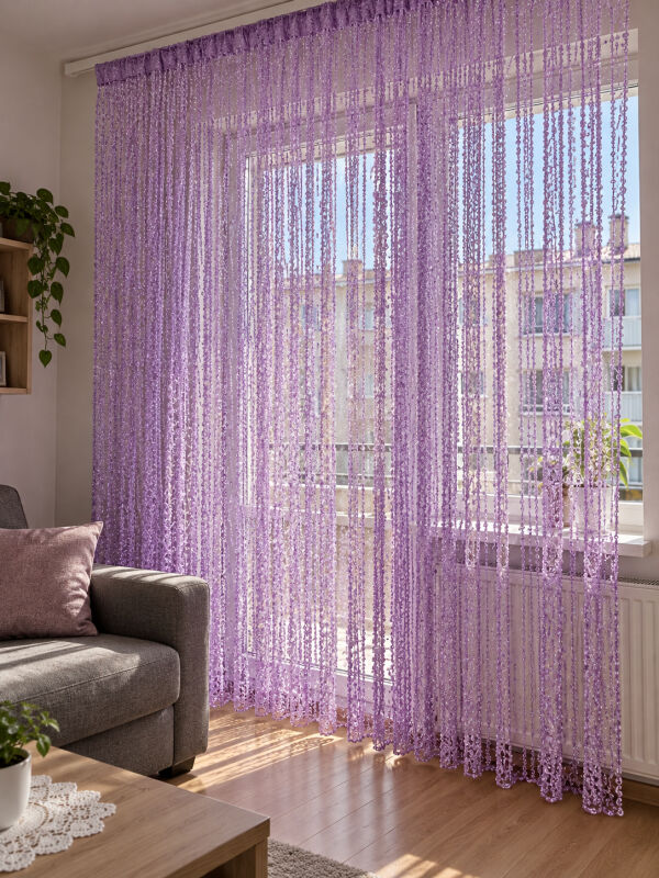 İP PERDE ÖZEL SERİ BUKLE GÜMÜŞ SİMLİ LİLA RENK (KORNİŞ+RUSTİK) EN 100 CM BOY 300 CM - 4