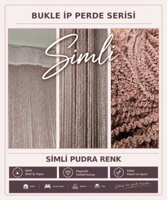 İP PERDE ÖZEL SERİ BUKLE GÜMÜŞ SİMLİ PUDRA RENK (KORNİŞ+RUSTİK) EN 100 CM BOY 300 CM - 2