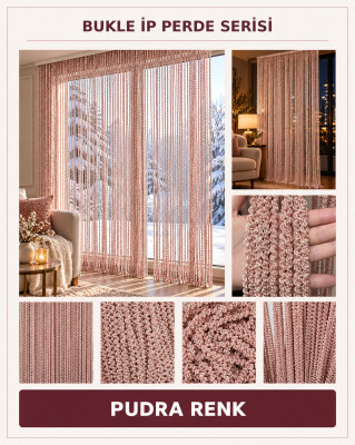 İP PERDE ÖZEL SERİ BUKLE PUDRA RENK (KORNİŞ+RUSTİK) EN 100 CM BOY 300 CM - 3