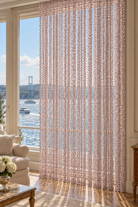 İP PERDE ÖZEL SERİ BUKLE PUDRA RENK (KORNİŞ+RUSTİK) EN 100 CM BOY 300 CM - 6