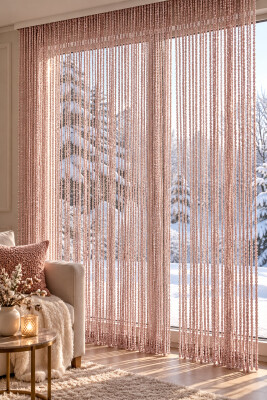 İP PERDE ÖZEL SERİ BUKLE PUDRA RENK (KORNİŞ+RUSTİK) EN 100 CM BOY 300 CM - 7