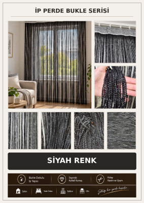 İP PERDE ÖZEL SERİ BUKLE SİYAH RENK (KORNİŞ & RUSTİK) EN 100 CM BOY 300 CM - 2