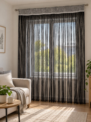 İP PERDE ÖZEL SERİ BUKLE SİYAH RENK (KORNİŞ & RUSTİK) EN 100 CM BOY 300 CM - 4