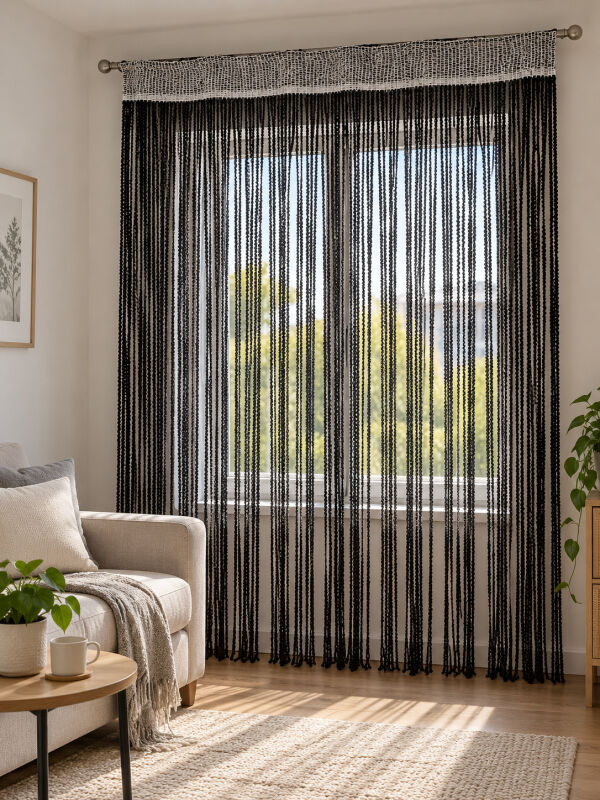 İP PERDE ÖZEL SERİ BUKLE SİYAH RENK (KORNİŞ & RUSTİK) EN 100 CM BOY 300 CM - 4