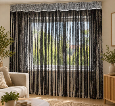 İP PERDE ÖZEL SERİ BUKLE SİYAH RENK (KORNİŞ & RUSTİK) EN 100 CM BOY 300 CM - 6