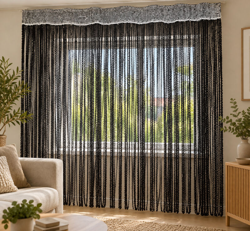 İP PERDE ÖZEL SERİ BUKLE SİYAH RENK (KORNİŞ & RUSTİK) EN 100 CM BOY 300 CM - 6