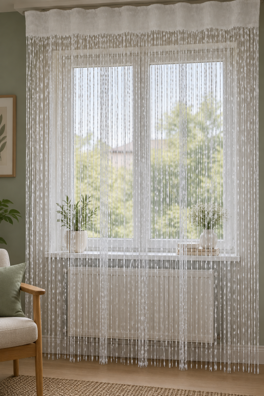 İP PERDE ÖZEL SERİ DANTEL KIRIK BEYAZ RENK (100 * 300) KORNİŞ VE RUSTİK KULLANIM - 4