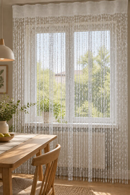 İP PERDE ÖZEL SERİ DANTEL KIRIK BEYAZ RENK (100 * 300) KORNİŞ VE RUSTİK KULLANIM - 6
