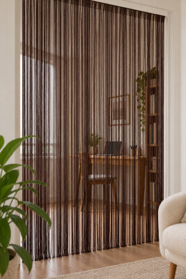 İP PERDE ÖZEL SERİ İNCE ZİNCİR ACI KAHVE RENK (100 * 300) KORNİŞ VE RUSTİK KULLANIM - 7