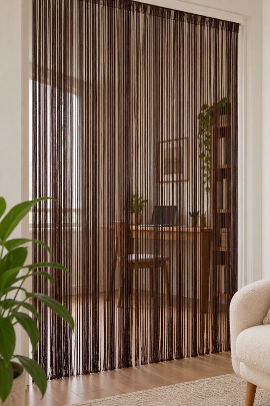 İP PERDE ÖZEL SERİ İNCE ZİNCİR ACI KAHVE RENK (100 * 300) KORNİŞ VE RUSTİK KULLANIM - 7