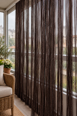 İP PERDE ÖZEL SERİ İNCE ZİNCİR ACI KAHVE RENK (100 * 300) KORNİŞ VE RUSTİK KULLANIM - 8