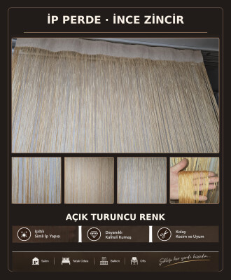 İP PERDE ÖZEL SERİ İNCE ZİNCİR AÇIK TURUNCU RENK (100 * 300) KORNİŞ VE RUSTİK KULLANIMLI - 2
