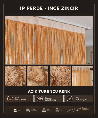 İP PERDE ÖZEL SERİ İNCE ZİNCİR AÇIK TURUNCU RENK (100 * 300) KORNİŞ VE RUSTİK KULLANIMLI - 3