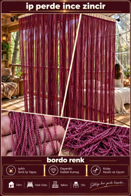 İP PERDE ÖZEL SERİ İNCE ZİNCİR BORDO RENK (KORNİŞ+RUSTİK) EN 100 CM BOY 300 CM - 2