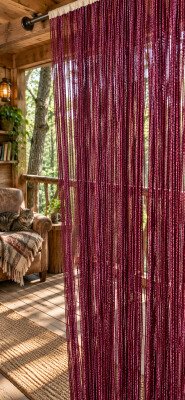 İP PERDE ÖZEL SERİ İNCE ZİNCİR BORDO RENK (KORNİŞ+RUSTİK) EN 100 CM BOY 300 CM - 6