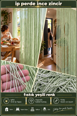İP PERDE ÖZEL SERİ İNCE ZİNCİR FISTIK YEŞİLİ RENK (KORNİŞ+RUSTİK) EN 100 CM BOY 300 CM - 2