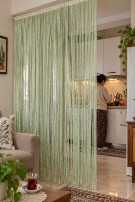 İP PERDE ÖZEL SERİ İNCE ZİNCİR FISTIK YEŞİLİ RENK (KORNİŞ+RUSTİK) EN 100 CM BOY 300 CM - 4
