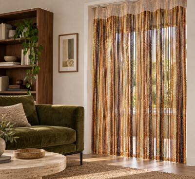 İP PERDE ÖZEL SERİ İNCE ZİNCİR GÜMÜŞ SİMLİ ACI KAHVE-TURUNCU-GOLD KARIŞIK RENKLER (100 * 300)&(K+R) - 5