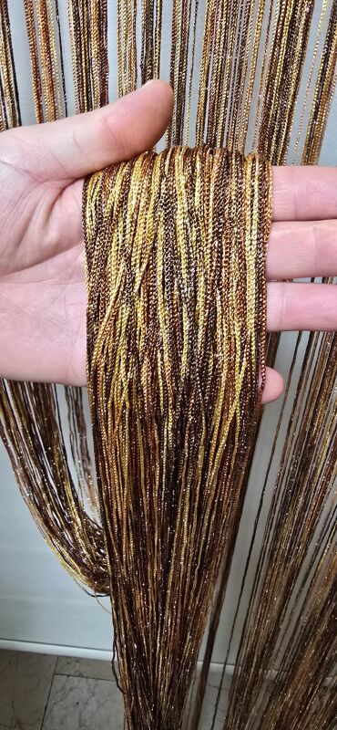 İP PERDE ÖZEL SERİ İNCE ZİNCİR GÜMÜŞ SİMLİ ACI KAHVE-TURUNCU-GOLD KARIŞIK RENKLER (100 * 300)&(K+R) - 8
