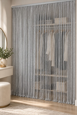 İP PERDE ÖZEL SERİ İNCE ZİNCİR GÜMÜŞ SİMLİ GRİ RENK (KORNİŞ+RUSTİK) EN 100 CM BOY 300 CM - 4