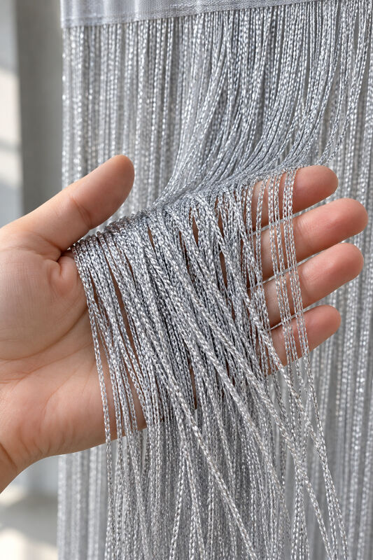 İP PERDE ÖZEL SERİ İNCE ZİNCİR GÜMÜŞ SİMLİ GRİ RENK (KORNİŞ+RUSTİK) EN 100 CM BOY 300 CM - 7