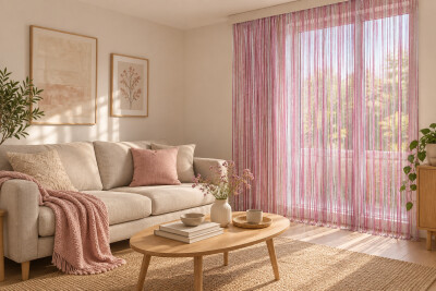 İP PERDE ÖZEL SERİ İNCE ZİNCİR GÜMÜŞ SİMLİ PEMBE-PUDRA-GRİ KARIŞIK RENKLER (100 * 300)&(K+R) - 4