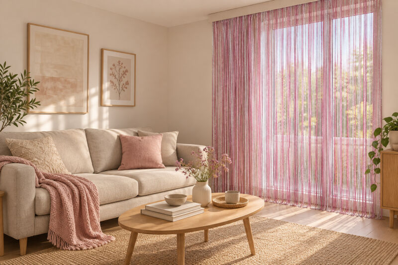 İP PERDE ÖZEL SERİ İNCE ZİNCİR GÜMÜŞ SİMLİ PEMBE-PUDRA-GRİ KARIŞIK RENKLER (100 * 300)&(K+R) - 4