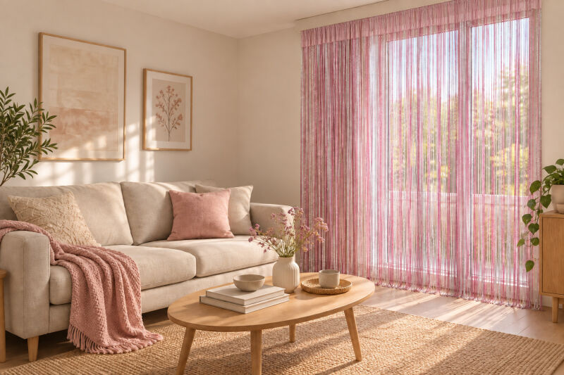 İP PERDE ÖZEL SERİ İNCE ZİNCİR GÜMÜŞ SİMLİ PEMBE-PUDRA-GRİ KARIŞIK RENKLER (100 * 300)&(K+R) - 7