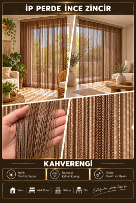 İP PERDE ÖZEL SERİ İNCE ZİNCİR KAHVERENGİ (100 EN 300 BOY) KORNİŞ VE RUSTİK KULLANIMLI - 2