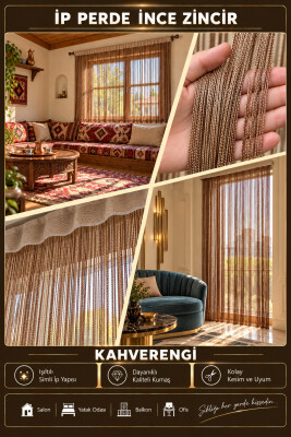 İP PERDE ÖZEL SERİ İNCE ZİNCİR KAHVERENGİ (100 EN 300 BOY) KORNİŞ VE RUSTİK KULLANIMLI - 3