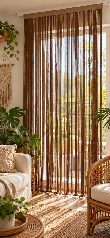 İP PERDE ÖZEL SERİ İNCE ZİNCİR KAHVERENGİ (100 EN 300 BOY) KORNİŞ VE RUSTİK KULLANIMLI - 7