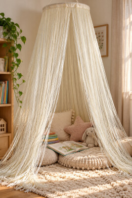 İP PERDE ÖZEL SERİ İNCE ZİNCİR KREM RENK EN 100 CM BOY 300 CM KORNİŞ VE RUSTİK KULLANIM - 5