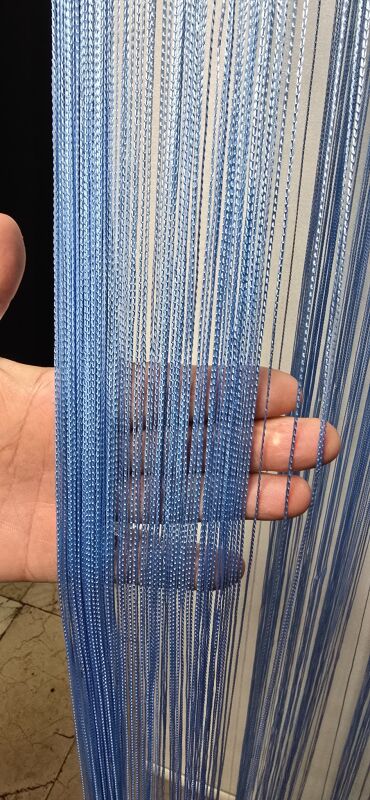 İP PERDE ÖZEL SERİ İNCE ZİNCİR MAVİ EN 100 CM BOY 300 CM KORNİŞ VE RUSTİK KULLANIMA MÜSAİT - 8