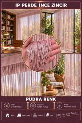 İP PERDE ÖZEL SERİ İNCE ZİNCİR PUDRA RENK 100 CM EN 300 CM BOY KORNİŞ VE RUSTİK KULLANIMLI - 2