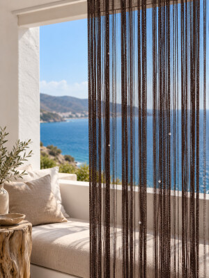 İP PERDE ÖZEL SERİ İNCE ZİNCİR PULLU ACI KAHVE RENK (100 * 300) KORNİŞ VE RUSTİK KULLANIM - 9