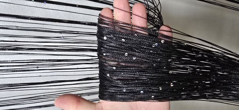 İP PERDE ÖZEL SERİ İNCE ZİNCİR PULLU SİYAH RENK EN 100 CM BOY 300 CM KORNİŞ VEYA RUSTİK KULLANILABİLİR - 5