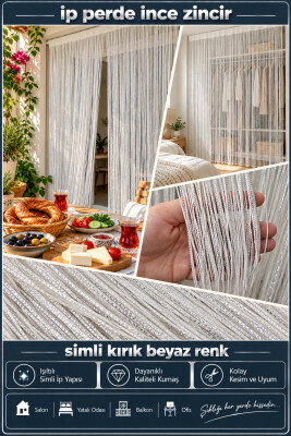 İP PERDE ÖZEL SERİ İNCE ZİNCİR SİMLİ KIRIK BEYAZ RENK (100 * 300) KORNİŞ VE RUSTİK KULLANIM - 3