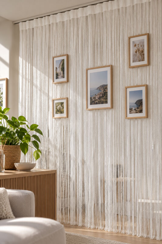 İP PERDE ÖZEL SERİ İNCE ZİNCİR SİMLİ KIRIK BEYAZ RENK (100 * 300) KORNİŞ VE RUSTİK KULLANIM - 4