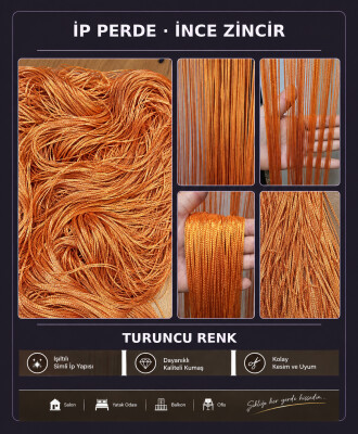 İP PERDE ÖZEL SERİ İNCE ZİNCİR TURUNCU EN 100 CM BOY 300 CM KORNİŞ VEYA RUSTİK KULLANIM - 2