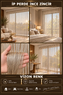 İP PERDE ÖZEL SERİ İNCE ZİNCİR VİZON EN 100 CM BOY 300 CM KORNİŞ VEYA RUSTİK KULLANILABİLİR - 3