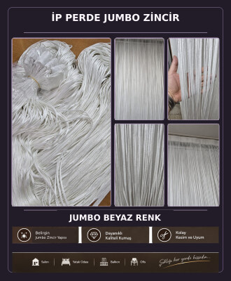 İP PERDE ÖZEL SERİ JİMBO ZİNCİR BEYAZ RENK EN 100 CM BOY 300 CM - AKÇA TEKSTİL